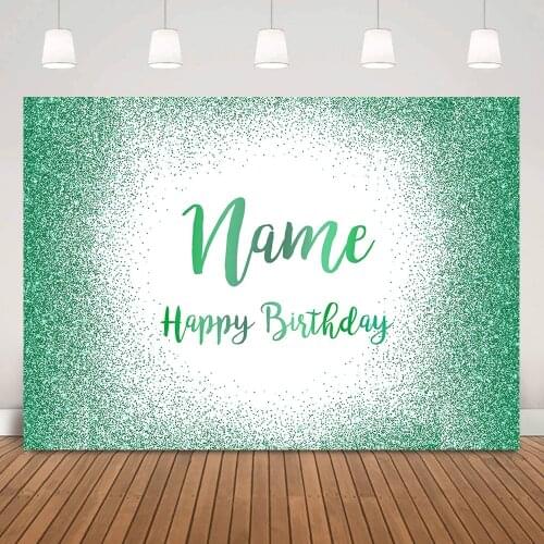Green Glitter Happy Birthday Background Adult Kids Shiny Birthday Party Backdrop Custom DIY Birthday Cake Table Decoration Props