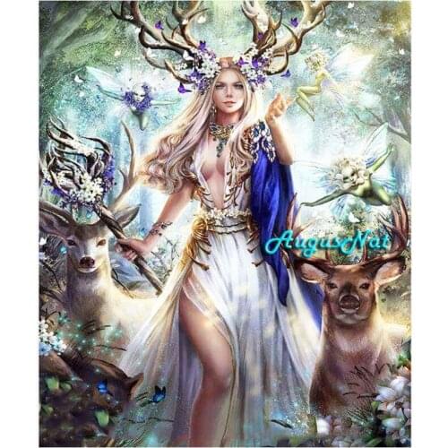 Woman deer diamond painting full round fairy gril wall art beauty diamond dot diamond drawing image gemstone pasted crafts gift