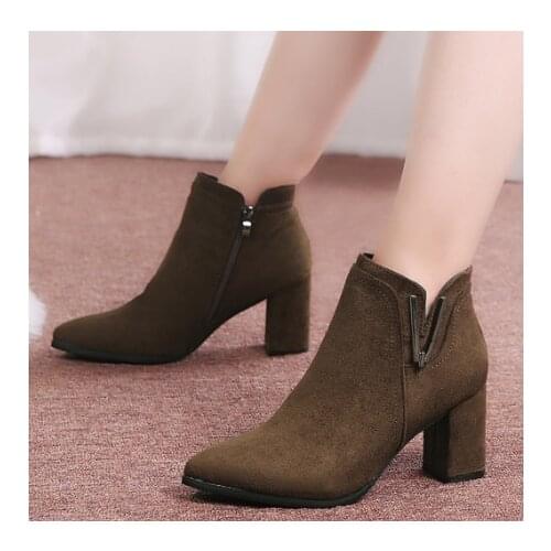 2020 Leisure shoes woman boots female Solid Pointed Toe Slip-On Square Med Heel Boots woman Shoes shoes woman high heel