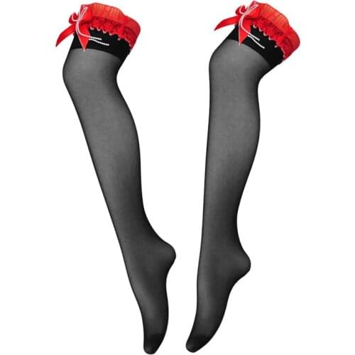 Beaded Lace Bow Stockings For Women Summer Sexy Transparent Mesh Stocking Black White Nylon Thigh High Stockings Bas Femme Sexy