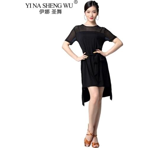 Black Latin Dance Costume International Dance New Sexy Dress Adult Women Short Sleeve Mesh Stitching Latin Dance Practice Dress
