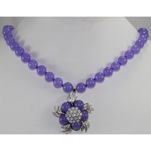 18inch 8mm purple jades necklace with designed flower jades pendant necklace best gift and accessory