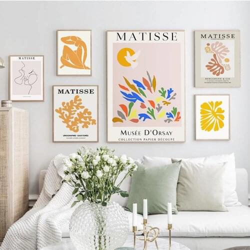Abstract Matisse Botanical Kiss Coral Leaf Retro Wall Art Canvas Painting Posters And Prints Wall Pictures For Living Room Decor