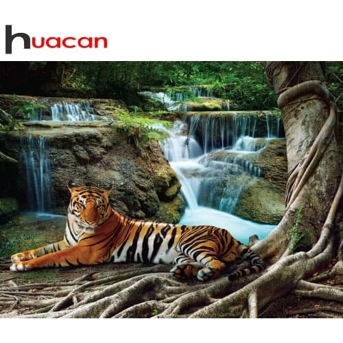 Huacan 5D Diamond Painting Full Square Animal Tiger Diamond Embroidery Rhinestone Picture Round Drill Cross Stitch Home Decor