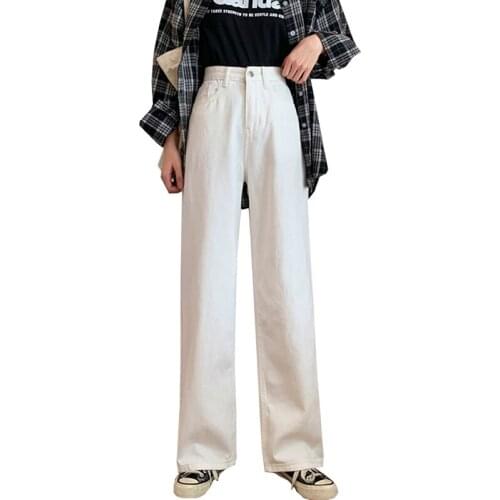 Spring Summer High-Waist Pants Female Straight Trousers Lady Fashion Loose Thin Drape Wide-Leg Casual Jeans Womens Clothing