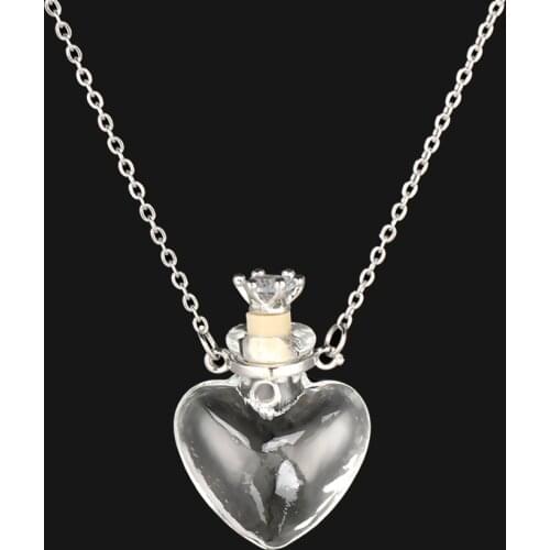 1Pc Clear Heart Bottle Essential Oil Pendant Murano Glass Perfume Necklaces Stainless Steel Chain Perfumes Jewelry For Women Gir