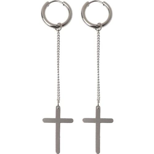 Long Chain Earrings Korean Titanium Steel Cross Drop Dangle Earrings Jewelry