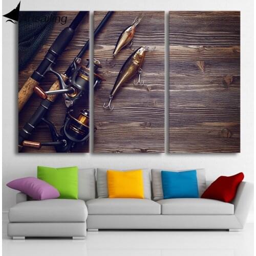 HD Printed 3 Piece Canvas Art Fishing Rod Tuna Framed Wooden Board Painting Wall Pictures for Living Room Free Shipping CU-1818C