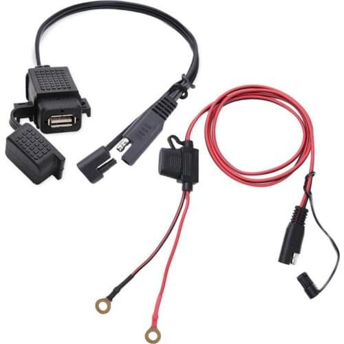 DIY SAE To USB Cable Adapter Waterproof USB Charger Quick 2.1A Port With Inline Fuse For Motorcycle Cellphone Tablet GPS