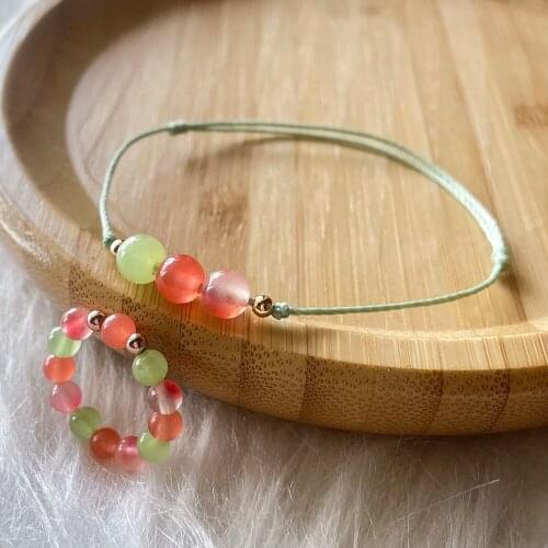 Jewelry Set for Teen Girl Sweet Orange Natural Stones Rope Bracelets Women Green Rings Aesthetic Accessories Gift for Girlfriend