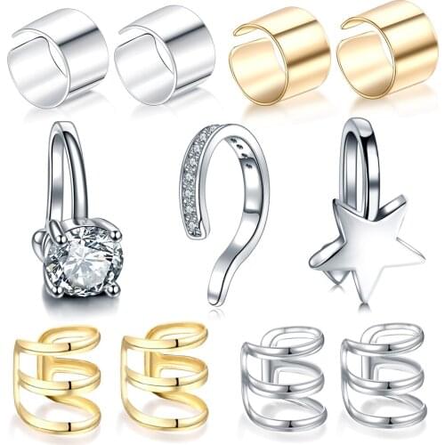 Copper Ear Clip Non Piercing Fake Helix Cartilage Conch Earring Hoop Adjustable CZ Ear Cuff Conch Earring Piercing Women Jewelry