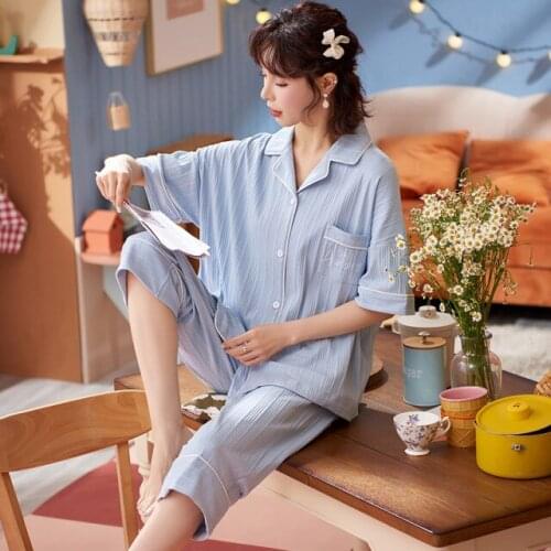 Cartoon Strawberry Sleepwear Cotton Sweet Lovely Pajamas Set Women 2021 Summer Short Sleeve Cardigan Korean Kawaii Pink Homewear