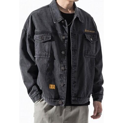 Cotton Denim Jacket Men 2021 New Autumn Daily Casual Coats Tide Brand Regular Black Blue Mens Tooling Jackets Safari Style Tops