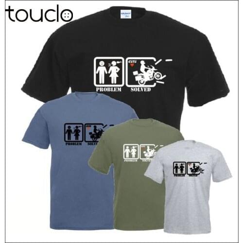 Mens T Shirts Fashion Rude Top Tee Round Neck Problem Solved T-Shirt Motorcycle Gs 1200 Fans Tee Shirt