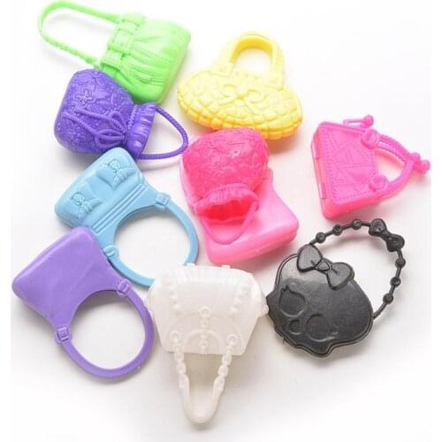 10PCS Creative gift Cute Mini Mix Styles and color Doll Bags Toy For all modern Dolls girl Accessories Bag Shaped Kids Toys