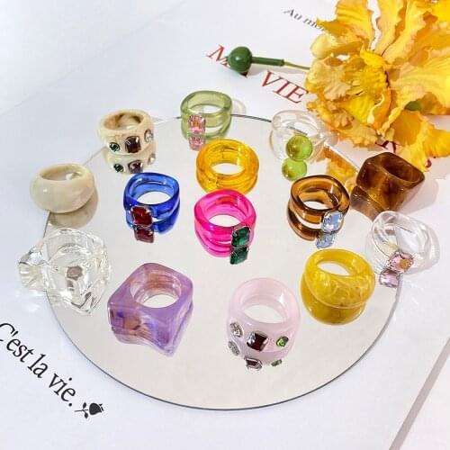 FNIO 2021 New Colorful Transparent Acrylic Irregular Marble Pattern Ring Resin Rings for Women Girls Jewelry