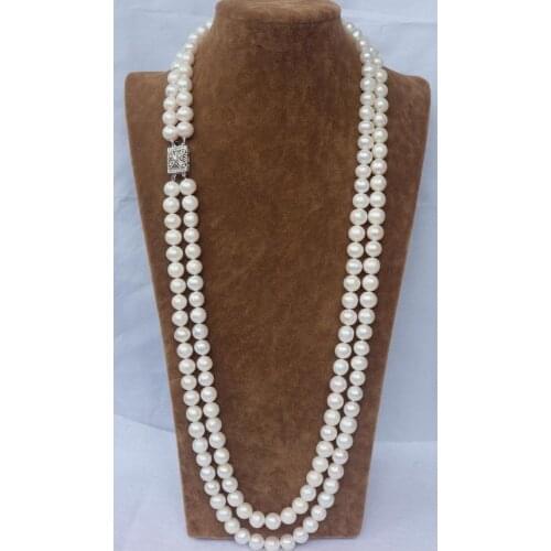 Wholesale price CHARMING NATURAL 2 ROW 8-9MM WHITE AAA++ AKOYA SOUTH SEA PEARL NECKLACE 20 inch