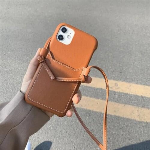 Original Real Leather Case For iPhone 12 11 Pro Max Card Pocket Cover For iPhone XS MAX XR X 7 8 Plus Cases Neck Rope Funda Capa