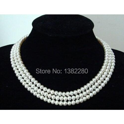 3 Rows 8-9mm White pearl necklace 2 piece/lot DIY handmade women fashion jewelry