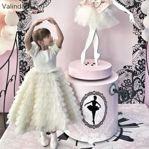 Ankle Length Pleated Tulle Girl Pageant Dresses for Birthday Formal Occasion Gowns Little Princess Couture