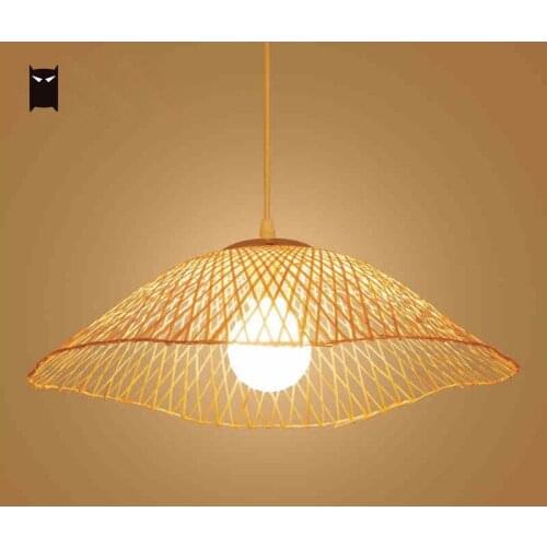 Bamboo Wicker Rattan Unbrella Pendant Light Fixture Nordic Japanese Rural Hanging Ceiling Lamp for Restaurant E27 Edison Bulb
