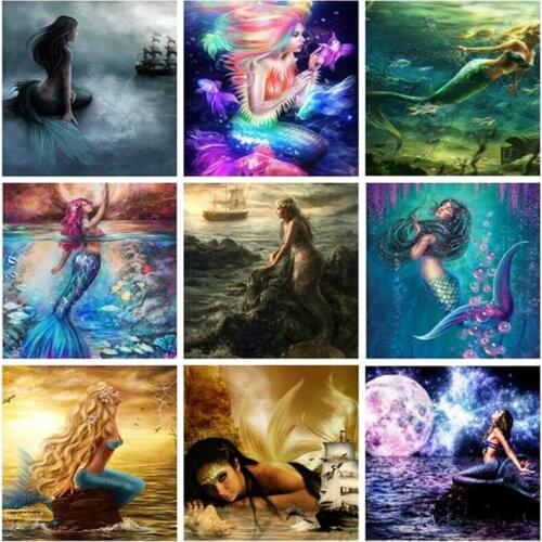 Full Square 5D DIY sailing mermaid diamond painting seaview scenery animal Diamond Embroidery Cross Stitch Mosaic Sticker Gift