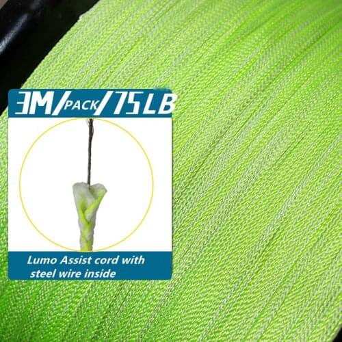 Seafun 75/135LB Luminous PE Assist Line Stainless Steel Wire Core Rebar High Stronger 8 Strands Braided Fishing Line Accessories