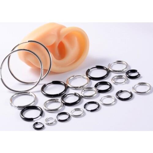 1PC 316L Stainless Steel Punk Ear Cartilage Earring Large Hoop Earrings Big Smooth Circle Silver color Black Earrings Piercing