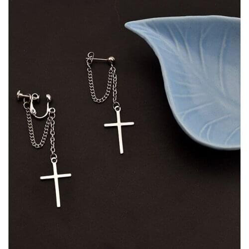 Korea Style Harajuku Punk Cool Egirl Girl Cross Chain Pendant Earrings for Women Men Bff Street Hip Hop Jewelry Gift Wholesale