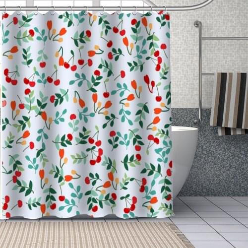Cherry Pattern Shower Curtains Waterproof Fabric Bathroom Decoration Supply Washable Bath And Shower Curtain Custom
