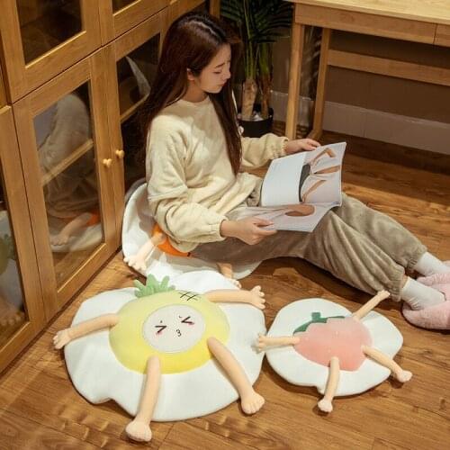38cm Kawaii Creative Fruit Poached Egg Plush Toys Stuffed Plushie Strawberry Peach Carrot Pillow Chair Cushion Home Decor Gift