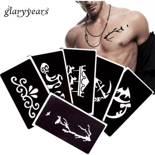 [ glaryyears ] 6 Sheets Henna Tattoo Stencil Template Flower Snake Design Body Painting Tattoo Stencils Women Man Chest Art G#32