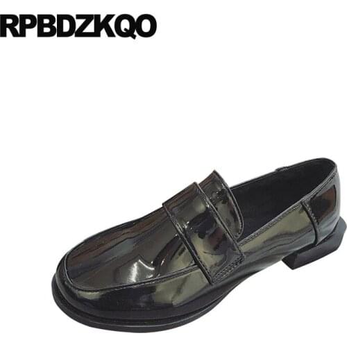 Casual cheap shoes china round toe patent leather chinese ladies black spring autumn designer loafers women slip on low heel