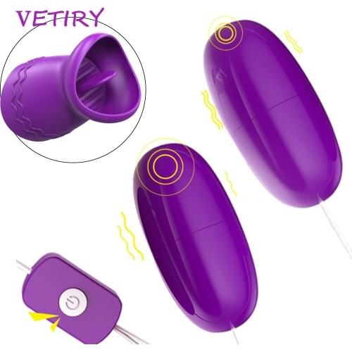 VETIRY Tongue Licking Vibrator Dual USB Vibrating Egg Sex Toys for Women Vagina Clitoris Massage Female Masturbator