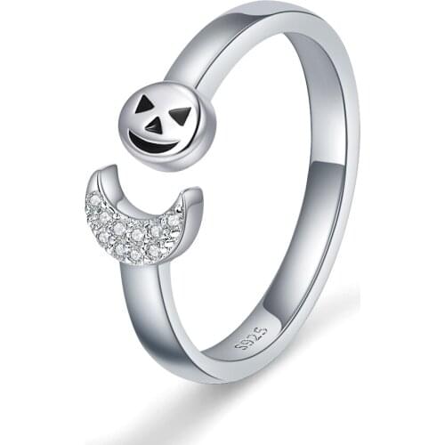 Xiaojing New 925 Sterling Silver Fashion Skull Finger Rings with Clear Cz for Halloween Party Women Jewelry Gift Free Shipping