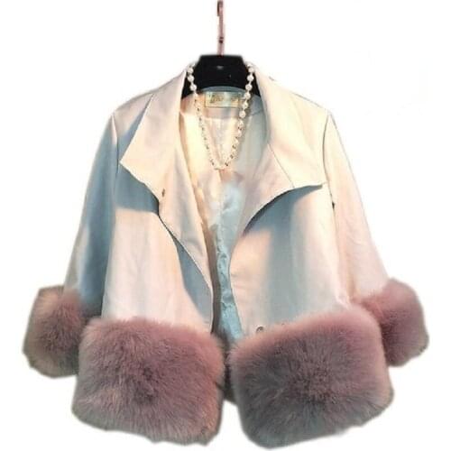 Fur stitching PU leather jacket female 2018 winter fashion new women fur coat loose PU leather short faux fur outwear L1388 EMS