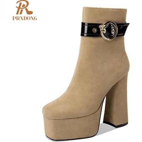 High Quality Women Ankle Boots Sexy Chunky High Heels Platform Black Brown Dress Party Working Riding Boots Autumn Winter Shoes