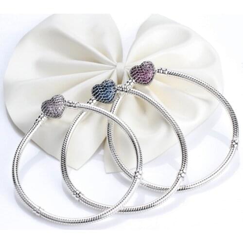 New Authentic 925 Sterling silver Pink Blue Rose red Moment Heart Bracelet Fit European Charm Bracelets Women Jewelry