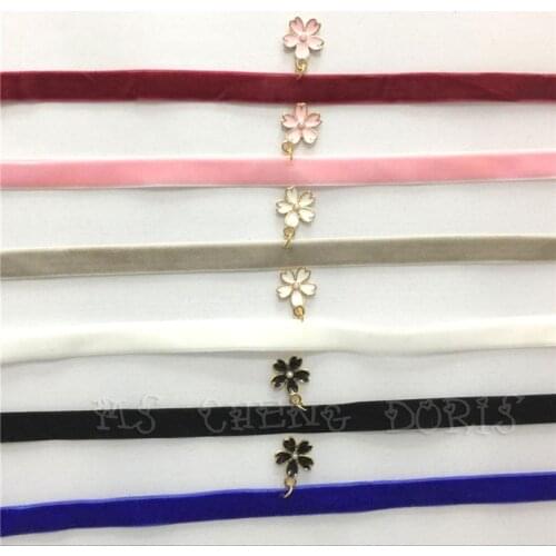 Punk New Fashion Colorful Velvet Strip Female Choker Necklace And Cherry Blossoms Retro Gothic Collar Necklaces For Women Gift