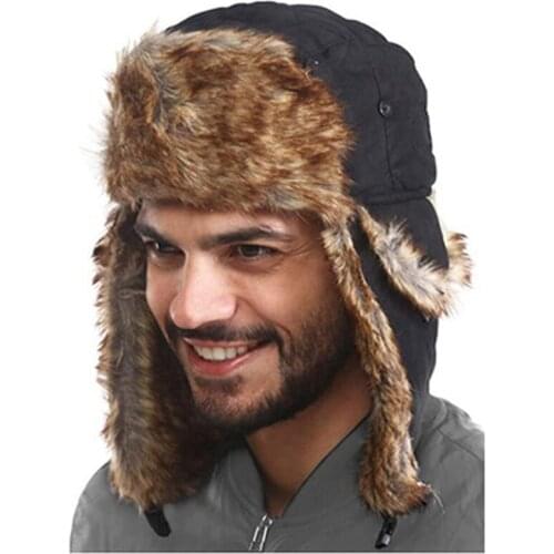 Winter Men Bomber Hat Warm Thicken Faux Fur Earflap Russian Caps Male Leifeng Windproof Snow Ski Hat