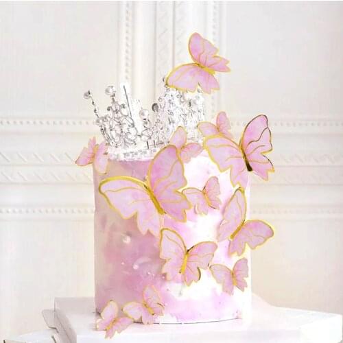 10Pcs 5 Sizes Mix Pink Butterfly Cake Topper Paper Cupcake Toppers Cake Baking Decoration For Wedding Birthday Party Supplies
