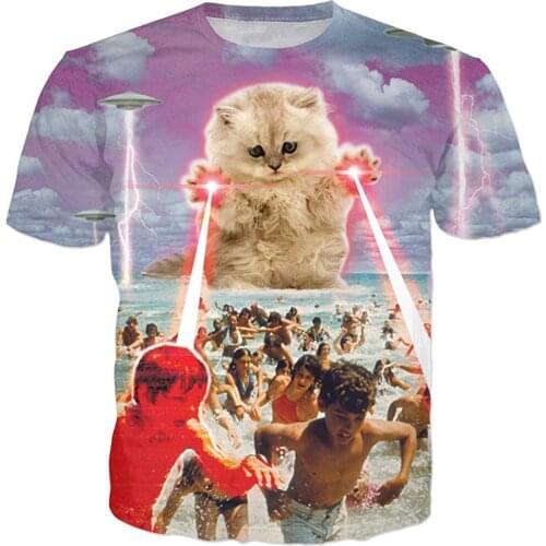 2021 T-Shirt Cat An electric shock Onto Earth Vibrant 3d Cat Tee Shirt Galaxy Nebula Space T Shirt Tops For Women Men