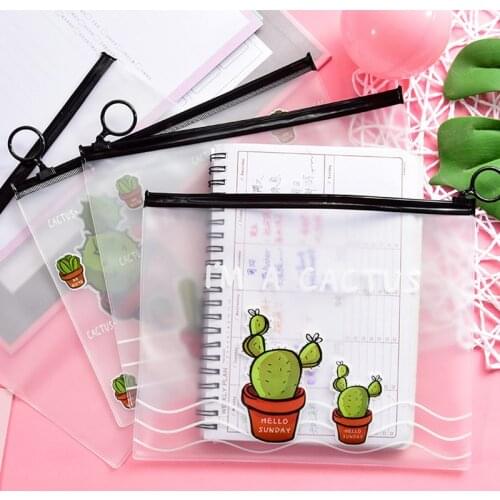 21.2*17.1cm Cartoon Cactus Pencil Storage Bag A5 Documents File Bag Folder Transparent PVC Stationery Bag Folder for Documents