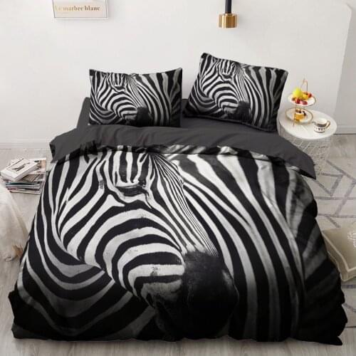 3D Bedding Sets Black Duvet Quilt Cover Set Comforter Bed Linen Pillowcase King Queen 220x230cm Size Animal Zebra Design Printed