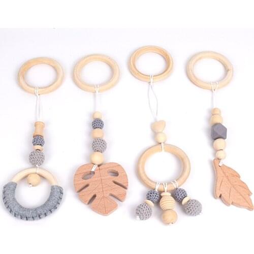 4PCS Nordic Baby Gym Playing Wooden Beads Hanging Toy Nursery Gym Play Accessories Wood Beads Hanging Decor For Kids Room Decor