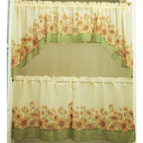 5 Piece America sunflower printing Kitchen Window Curtain Set tiers valance