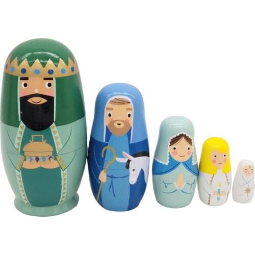 5Pcs Wooden King Royal Family Nesting Doll Matryoshka Figurines Kids Toy Gift