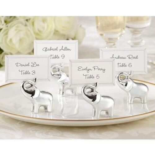 50pcs/Lot NEW ARRIVAL"Lucky in Love" Silver-Finish Elephant Wedding Favor Place Card Holder 100sets/Lot Free Shipping