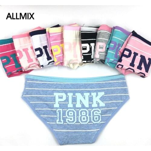 ALLMIX Hot Sexy Solid Color Printing PINK Sports Panties Seamless Mid-Waist Soft Cotton Briefs Comfort Breathable Lady Lingerie
