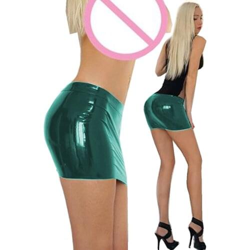 Plus Size S-6XL Summer Low Waist Bandage Skirt Ladies Glossy Dancing Costume Sexy PVC Pencil Mini Skirt Night Party Clubwear